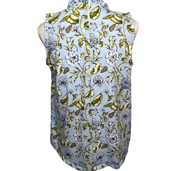 ANN TAYLOR FACTORY Blue Floral Ruffle Sleeveless Blouse - Picture 2 of 11
